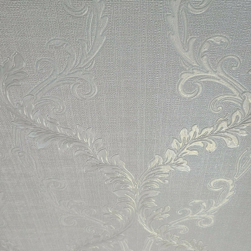 Rouleaux de papier peint imitation damas floral texturé, Ivoire