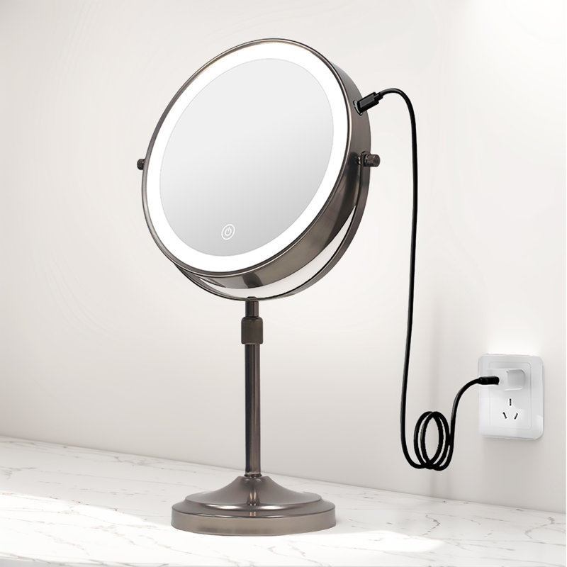 Miroir de plancher rond en métal Afrina, Gris
