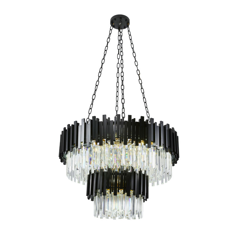 Contemporary Crystal Pendant Chandelier Flush Mount Ceiling Light Fixture for Living Room, Dining Room, Lobby, and Restaurant, E14 Bulbs, Black Finish