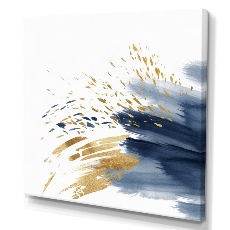 Bleu foncé et or abstrait VI, Toile tendue, H 16 po x l 16 po x P 1 po
