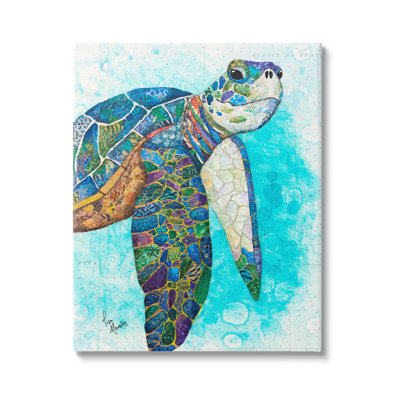 " Bold Aquatic Sea Turtle Pebbled Collage Patterns " by Lisa Morales Painting Print