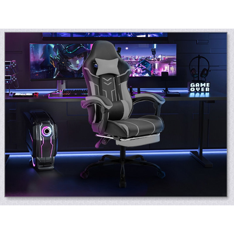 Chaise de bureau et de jeu ergonomique avec repose-pieds, soutien lombaire et dossier réglable pour un confort optimal