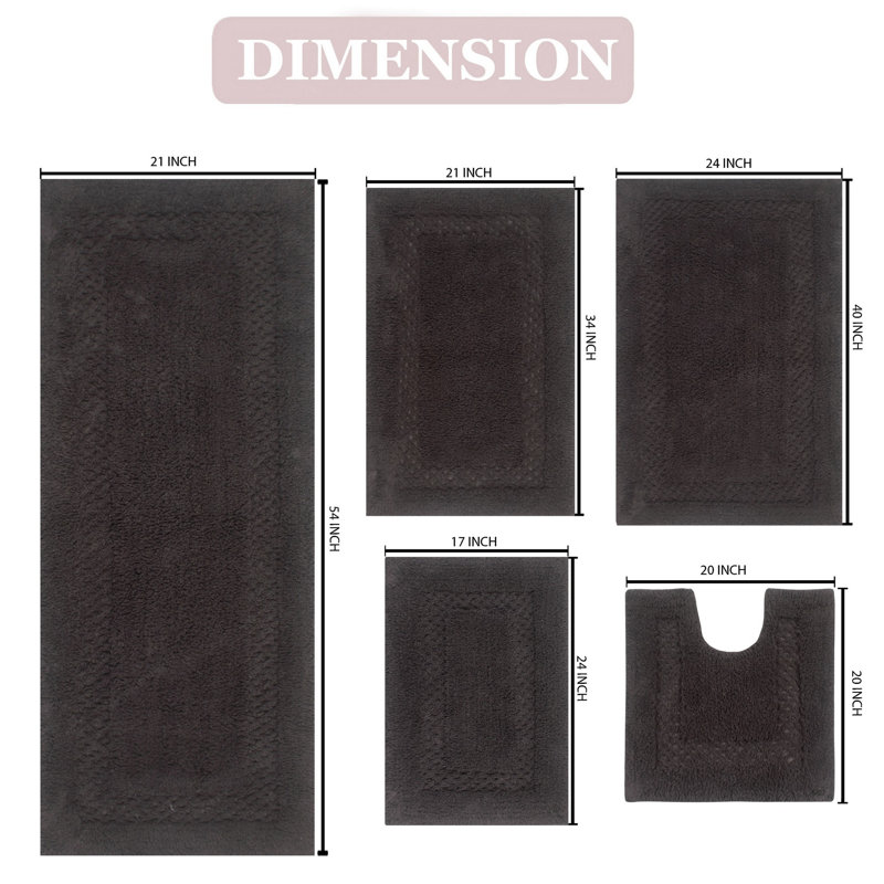 Cressie Classy Absorbent Cotton Soft Non-Reversible Heavy Bath Rug Set, Gray