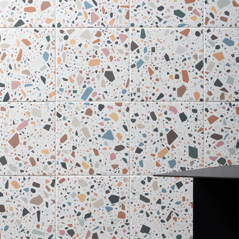 Confetti 8" x 8" Italian Terrazzo Porcelain Tile, White/Multi Color Mix