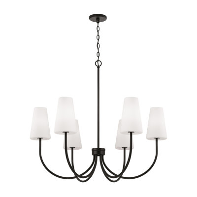 37.25" W x 26.5" H 6-Light Transitional Chandelier with Tapered Soft White Glass