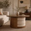 Table basse ronde en bois 31,5 "avec 3 tabourets gigognes en tissu Teddy, ensemble de table centrale multifonctionnel avec rangement caché Farmhouse