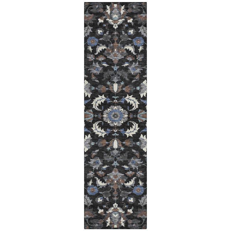 Machine Washable Indoor/Outdoor Chantille ACN2473 Global Rug, 2'3" x 7'6" Runner, Black