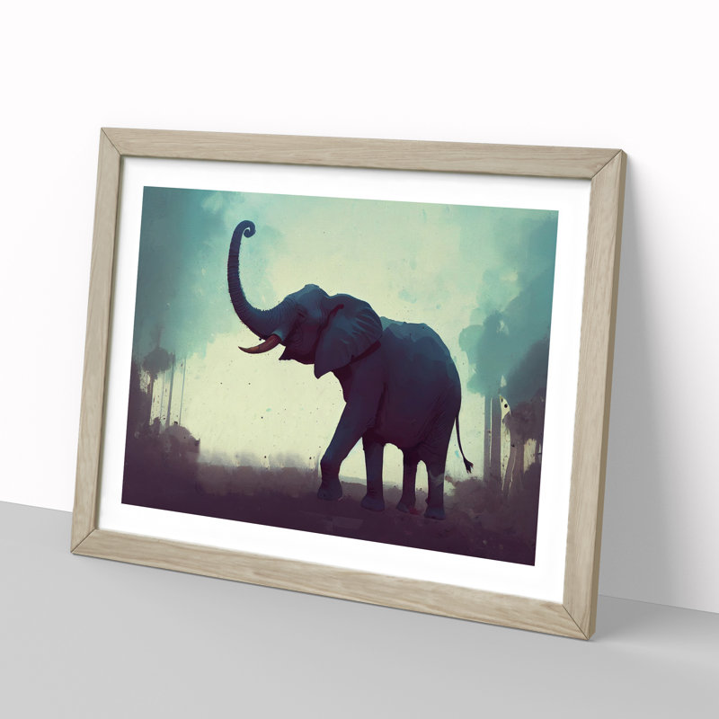 Elephant - Single Picture Frame Print, 46cm H x 64cm W x 2cm D, Oak 