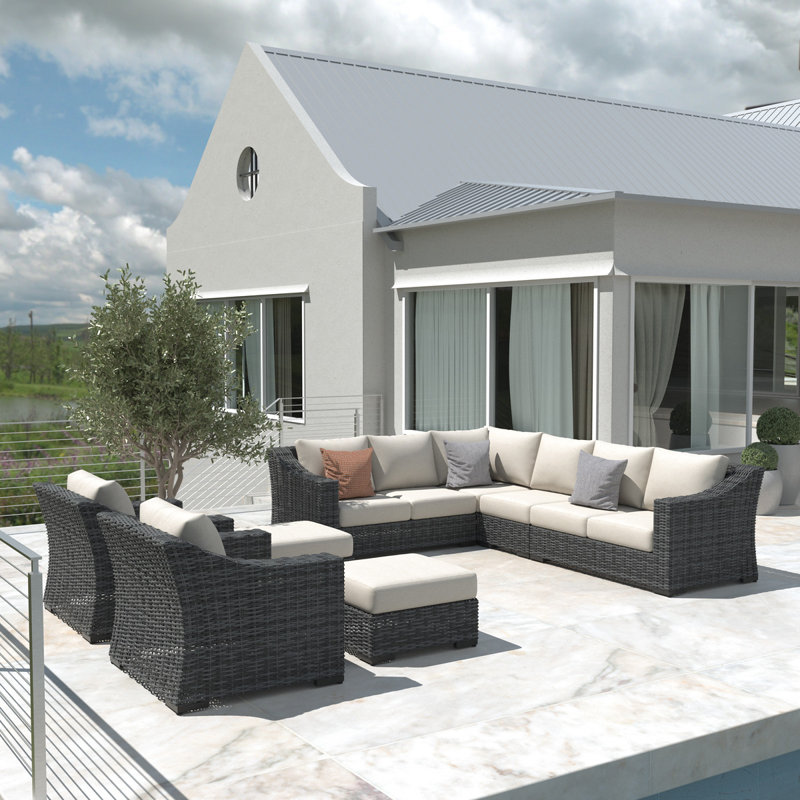 Ensemble de conversation pour patio avec coussins 10 personnes Eloisa, Gris