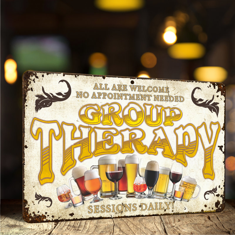 Customizable Rectangular Metal Bar Sign with Funny Group Therapy Design