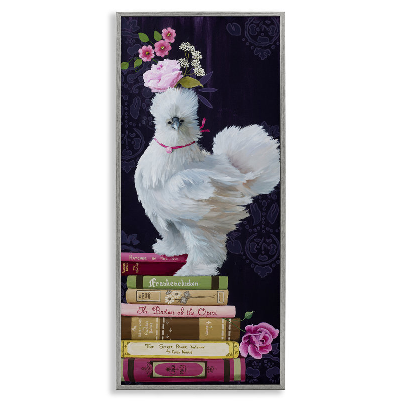 «Fancy Vintage Chicken» avec livres, estampe numérique, design par Heather, H 30 po x l 13 po, Estampe numérique Farmhouse