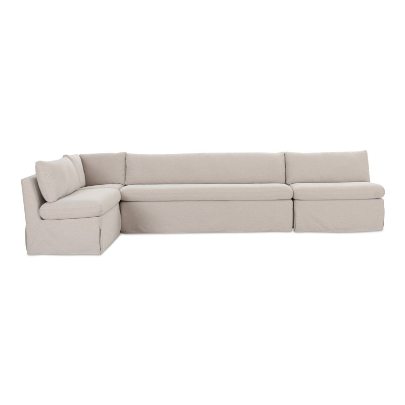 Gusella Slipcover Dining Banquette Beige 121In, L-Shape, 31.75" H x 139.5" W x 67.5" D