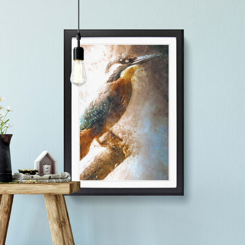 Beautiful Kingfisher Bird in Abstract - Picture Frame Graphic Art Print, 65cm H x 48cm W x 2cm D, Black Framed