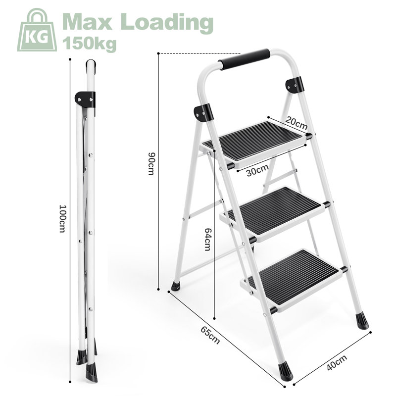3 - Step Steel Folding Step Ladder, White