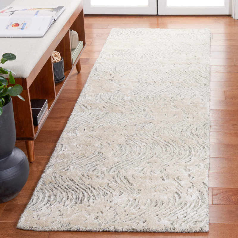 Tapis gris clair / ivoire en coton et viscose Glamour, Tapis de couloir 2 pi 3 po x 8 pi