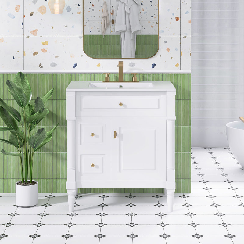 Ensemble de meuble-lavabo autoportant 30 po avec comptoir en céramique 30 po, Blanc