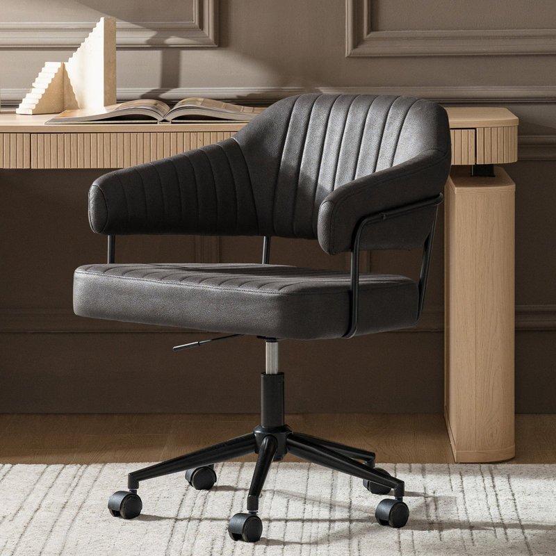Honor Modern Industrial Simple Assembly Swivel Office Chair With Faux Leather And Tilt, Black