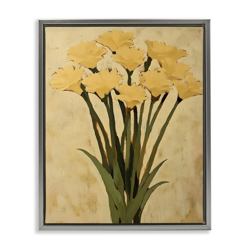Hand Picked Daffodils Floating Frame, design by Franklyn Gregory, 21" H x 17" W, Luster Gray Floater Frame