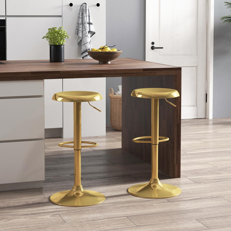 Ensemble de 2 tabourets de bar réglables et pivotants, Doré