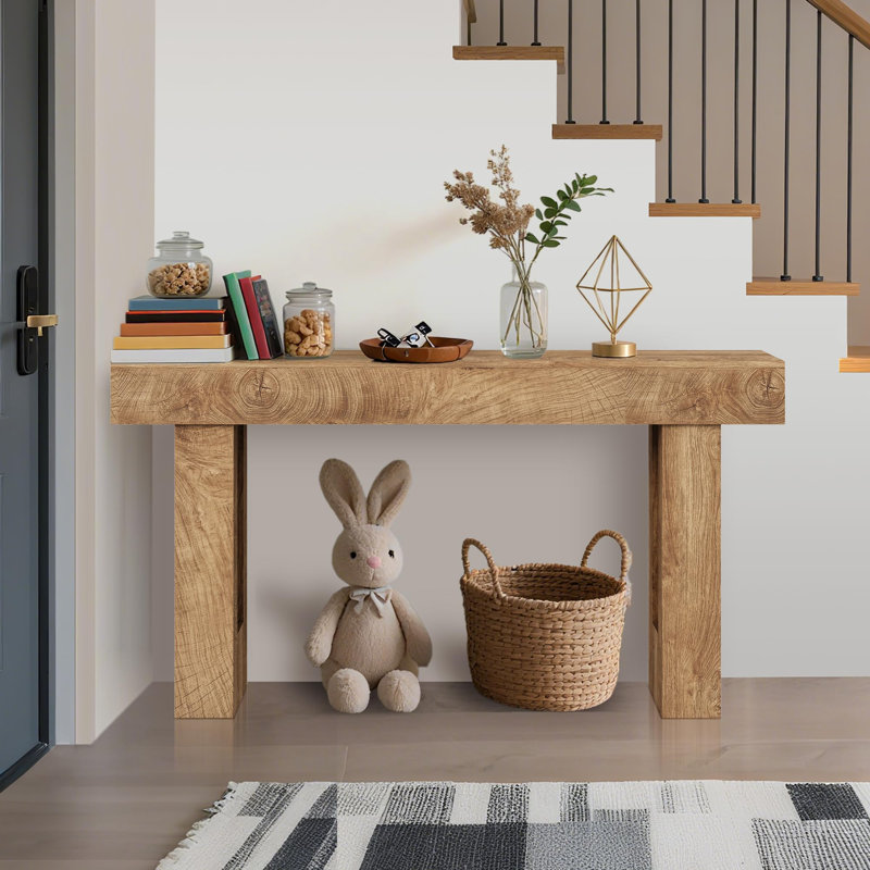 Long Sofa Table Behind Couch, 63" Farmhouse Console Table for Living Room Entryway, Wooden Hallway Table with Rustic Natural Oak Finish