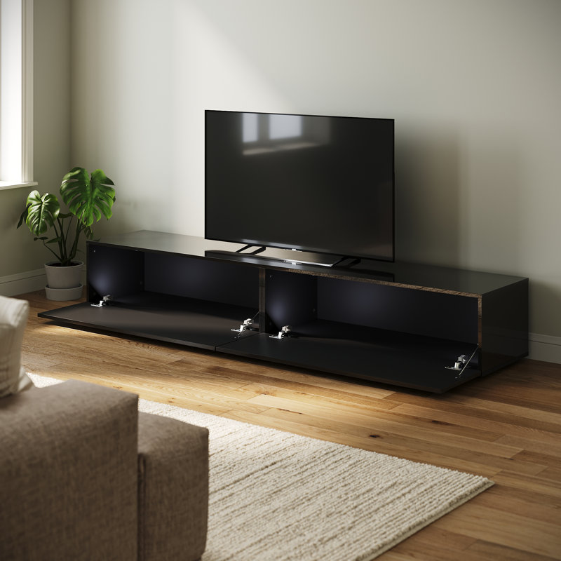 High Gloss UV panel Floating TV Cabinet, Wall & Floor Dual Use Soft Close Flip Door TV Stand, 30cm H x 200cm W x 40cm D