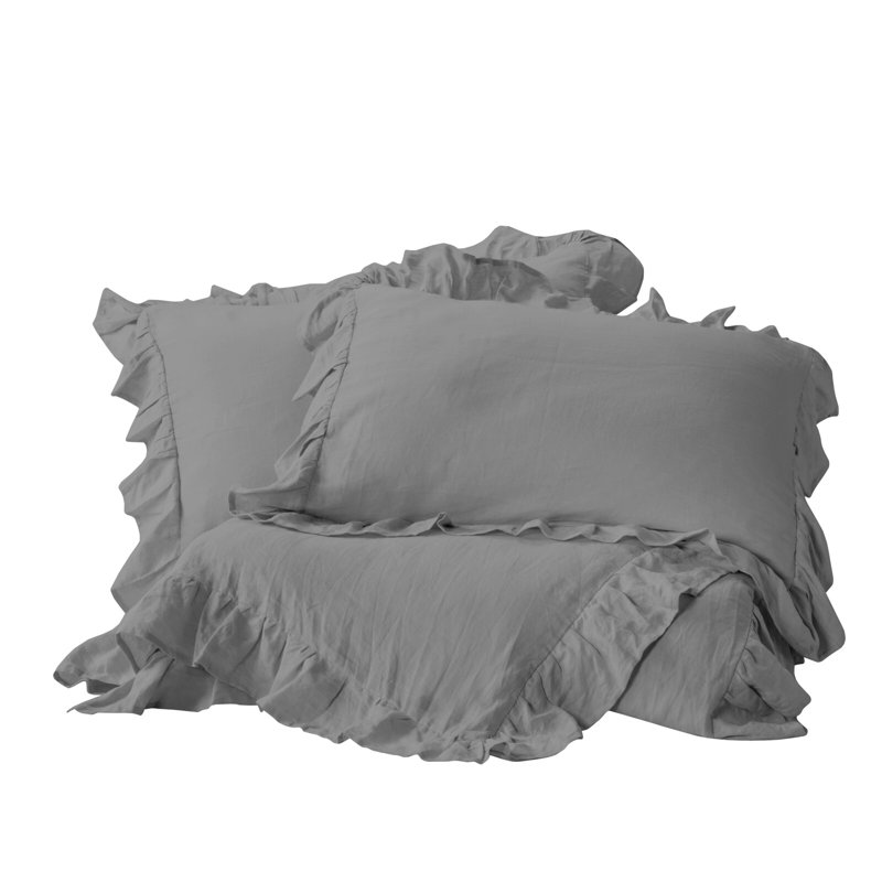 Ensemble de 3 taies décoratives en coton Delara , Gris foncé, Housse de couette pour grand lit + 2 taies décora
