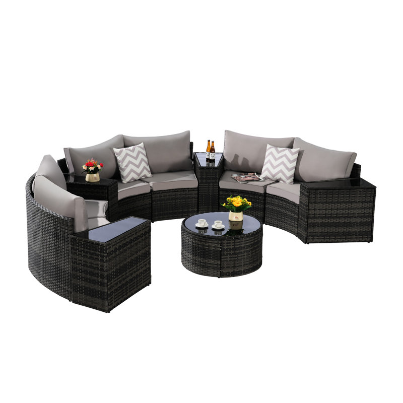 Half-Moon 11 Patio Furniture Assembly - Round With Tempered Glass Coffee Table , Washable Cushion Substances, Attribute Array Sectional Machine Contents, Character