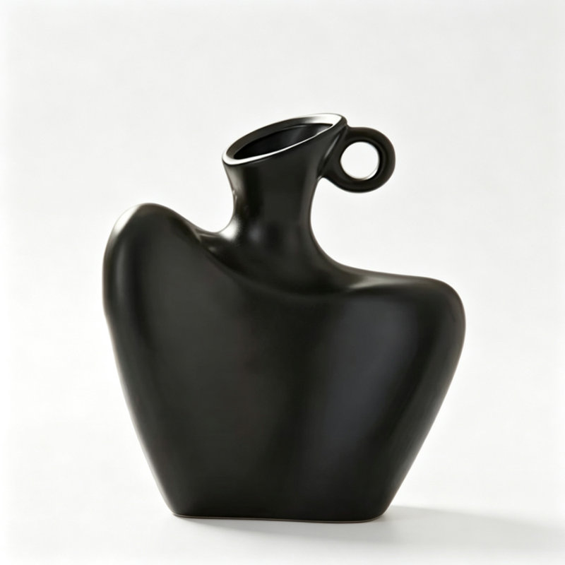 Vase en céramique noir moderne moderne, vase à sculpture abstraite pour la décoration intérieure