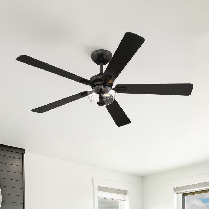 Ventilateur de plafond d'intérieur noir mat Dines 52 po avec (2) ampoules DEL 3000K, abat-jour transparent, télécommande incluse