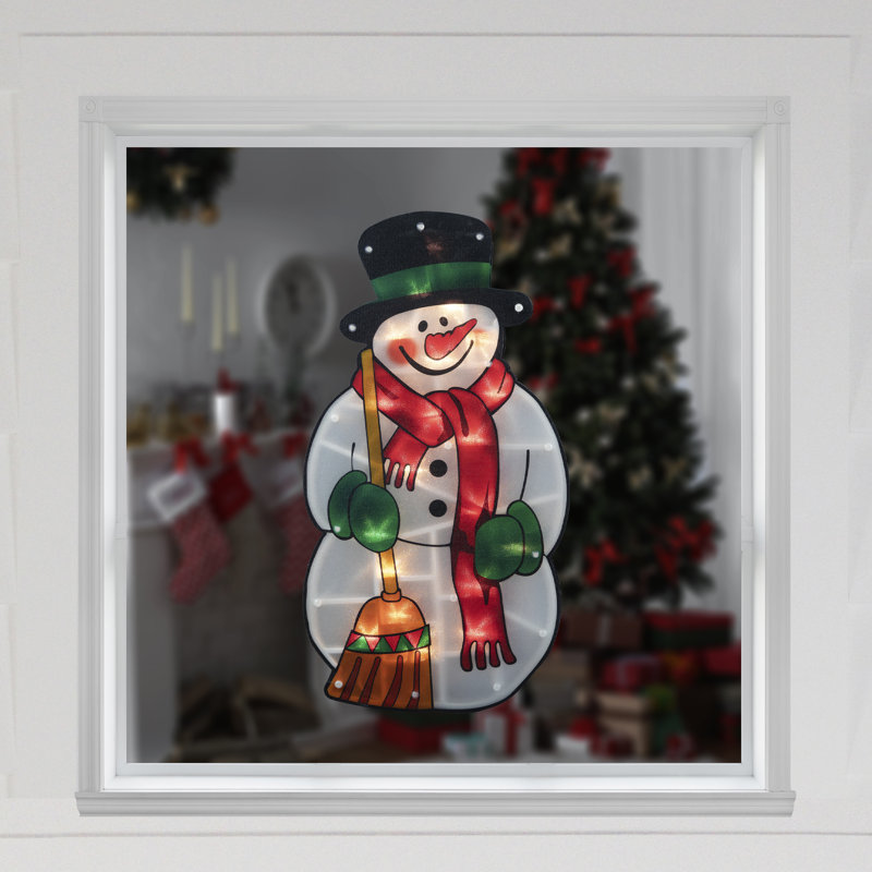 17.5" Lighted Snowman with Broom Winter Window Silhouette