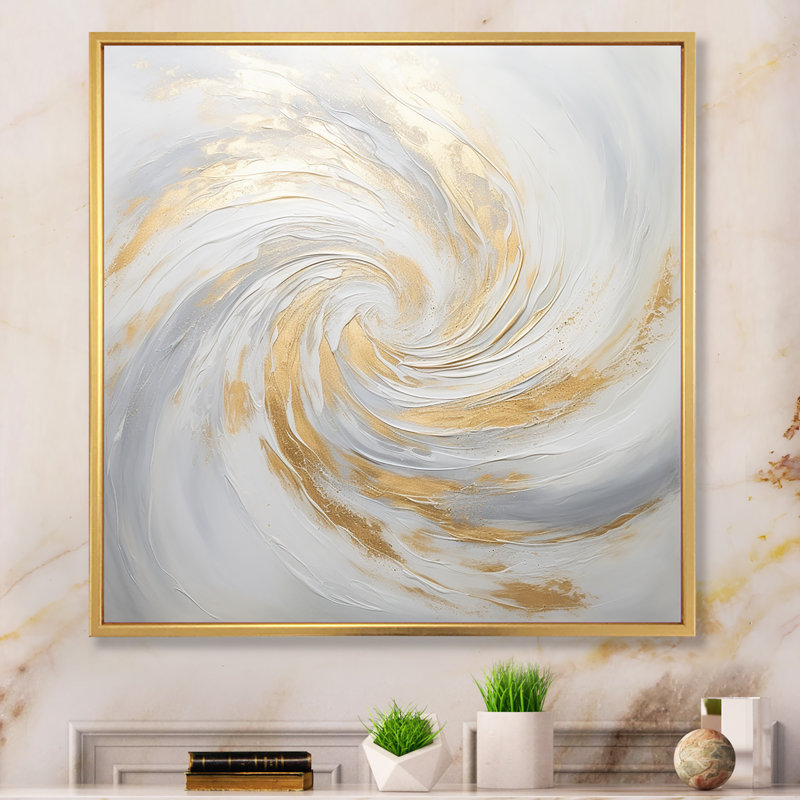 Vortex II doré et blanc, Cadre flottant doré, H 24 po x l 24 po x P 1 po