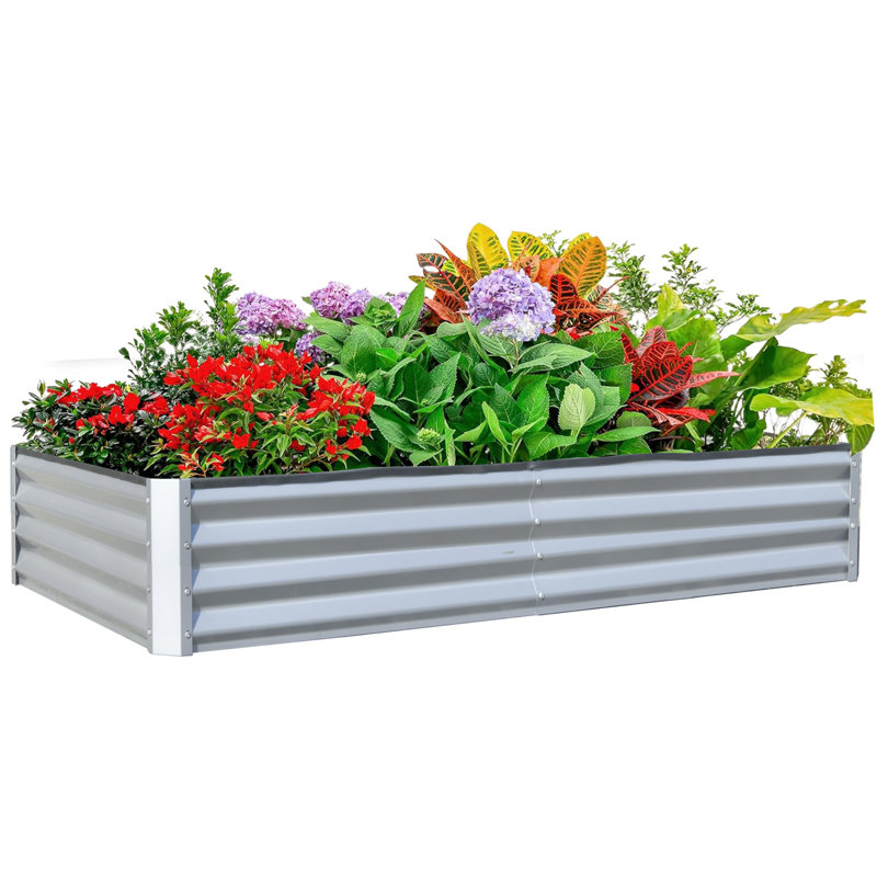Metal Raised Garden Bed, 11.81" H X 94.49" W X 47.25" D, Silver