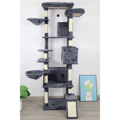 Cat tree tower with large condo  sisal scratching post big hammock and top platform