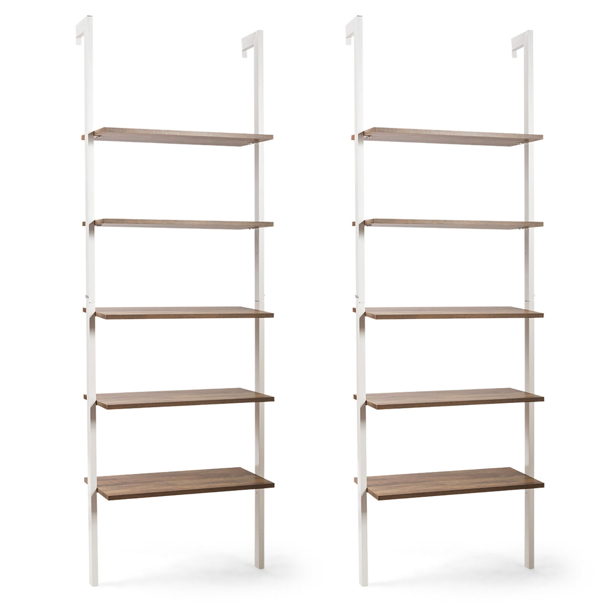 Latitude Run 2pcs 5 Tier Ladder Shelf Wood Wall Mounted Display   Latitude Run 2pcs 5 Tier Ladder Shelf Wood Wall Mounted Display Bookshelf Metal Frame White Brown 