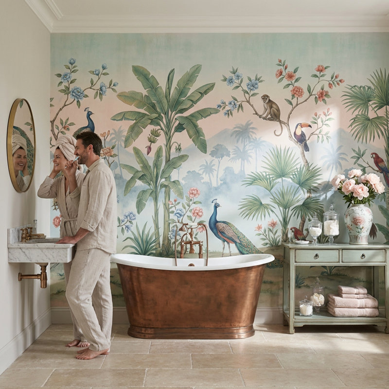 Papier peint oiseaux tropicaux de style jungle tropicale, Non-Woven Nonpasted, 160 po x 108 po