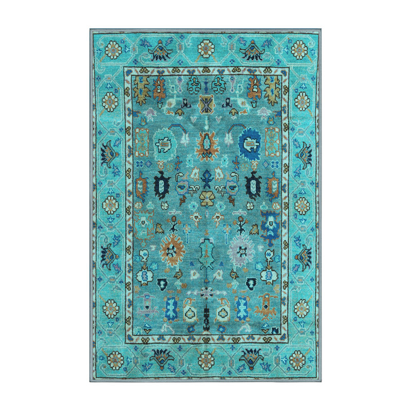 Tapis turquoise / oriental en polyester tissé à la machine 8 pi x 10 pi Oriental
