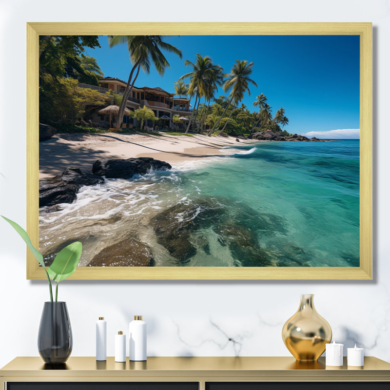 Dominicain Playa Paradise - reproduction sur toile, H 34 po x l 44 po x P 1,5 po, Encadrement doré