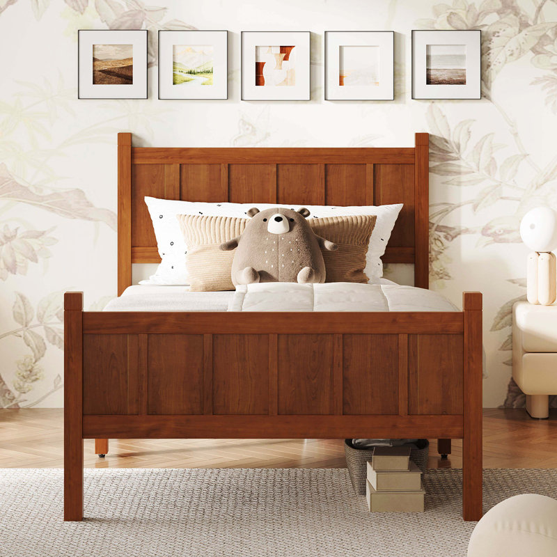 Lit à panneau plat avec tête et pied de lit, style plateforme minimaliste moderne avec finition grain de bois, style Shaker et maison de campagne