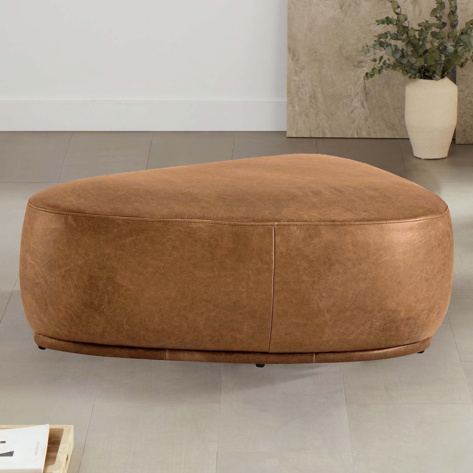 Adna 44" Genuine Leather Ottoman, Marseille Brown Genuine Leather