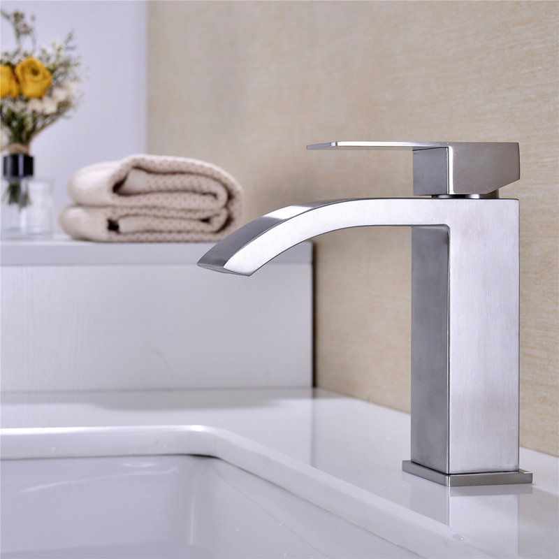 Waterfall Spout Bathroom Sink Single Handle Faucet With Pop-Up Drain (With Overflow), Brushed Nickel