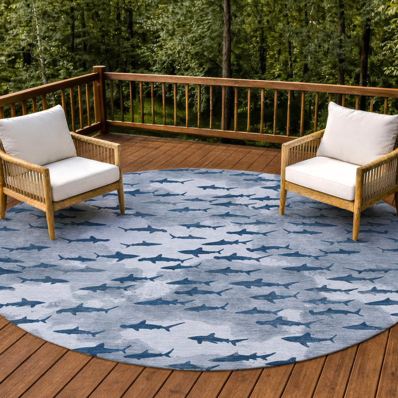 Machine Washable Indoor/Outdoor Chantille ACN2594 Animal Rug, Blue, 8' Round