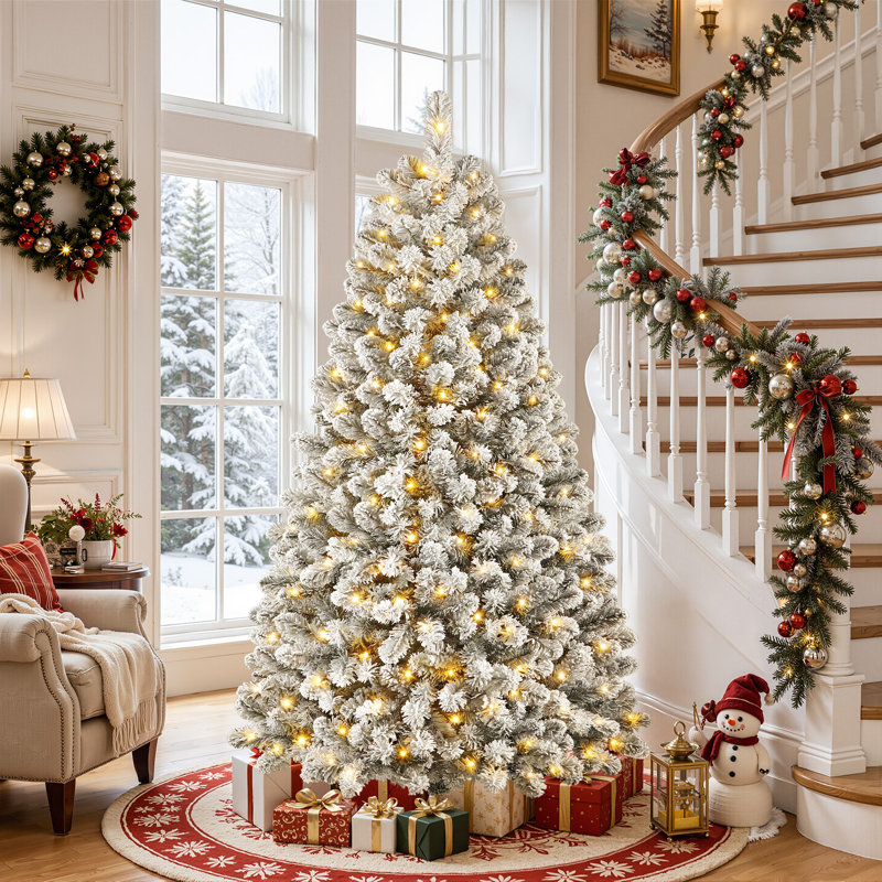  Pre Lit Christmas Tree Snow Flocked with 13 Modes, 6' H