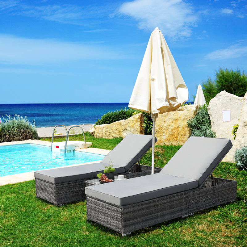 Munib 195cm Long Reclining Chaise Lounge Set with Cushions and Table