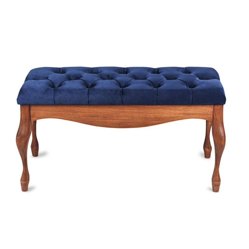 Keeter Velvet Upholstered Bench, H40 x W60 x D40cm, Navy, White