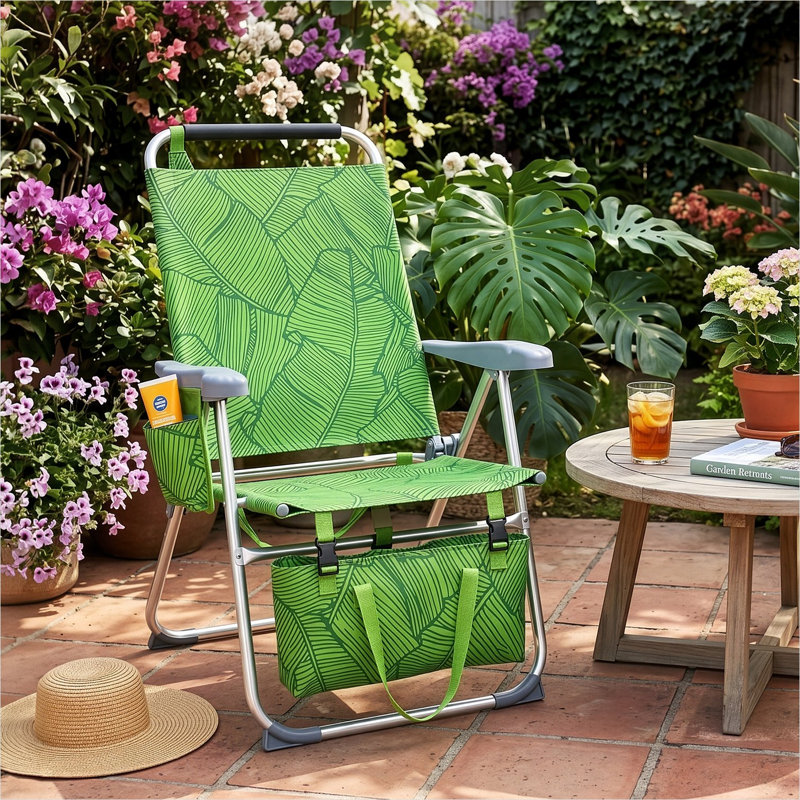 Chaise de plage pliable avec appui-tête et porte-gobelet, hauteur du siège de 43 cm, structure en aluminium, 7 positions d'inclinaison pour se détendre au bord de la piscine ou sur la terrasse.