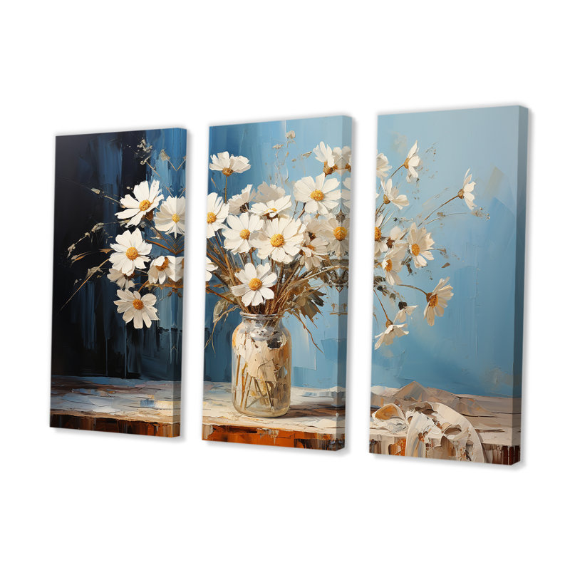 White Daisy Efflorescence Bouquet Serenity I - Daisies Wall Art Print Set, 40" H x 60" W x 1" D