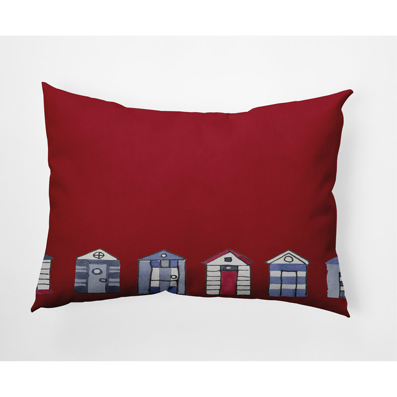 Beach Huts Reversible Throw Pillow, Red