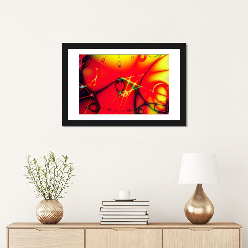 "Digital Fire Ball", impression sur toile, Papier d'art encadré noir, H 24 po x l 32 po x P 1 po, Blanc