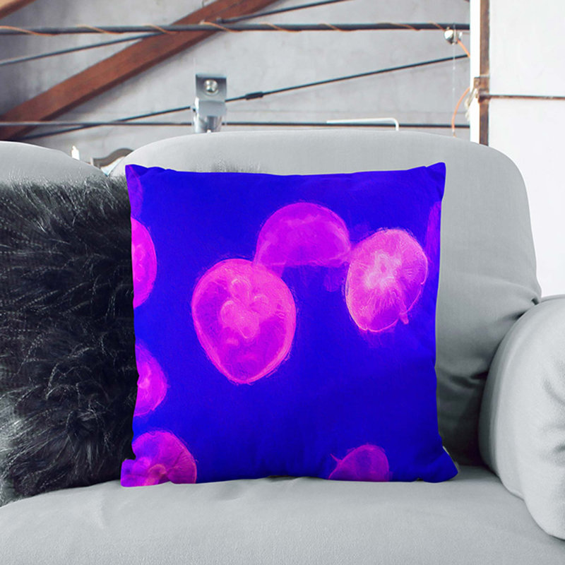 Pink Jellyfish Cushion with Filling, 40cm H x 40cm W x 15cm D, Black