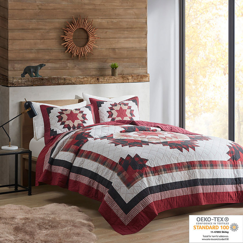 King Red Cotton Quilt Set with Medallion Design